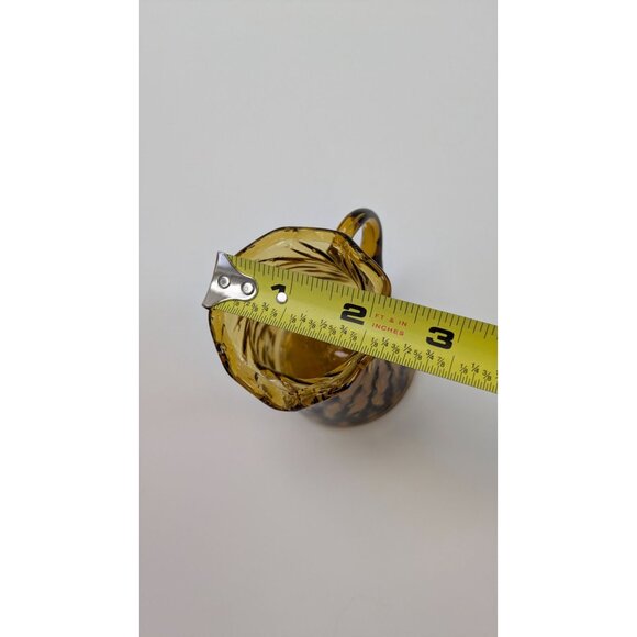 Amber Glass Pitcher Swirled Design Ruffled Rim Vintage - Picture 10 of 13